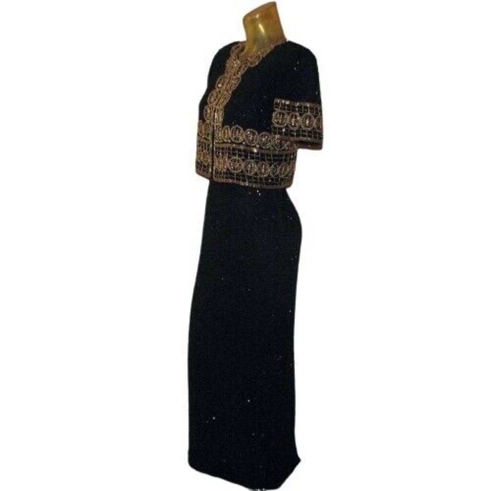 Laurence Kazar Women's Dress Size S Beaded short sleeve back vent Black & Gold